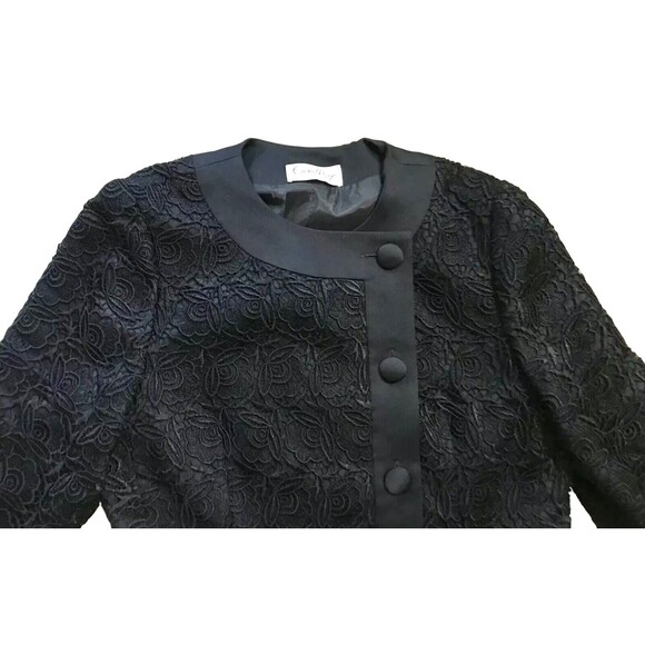Vtg Gene Roye Womens Lace Evening Formal Jacket Blazer Buttons Black US 8 S Med - Picture 4 of 14